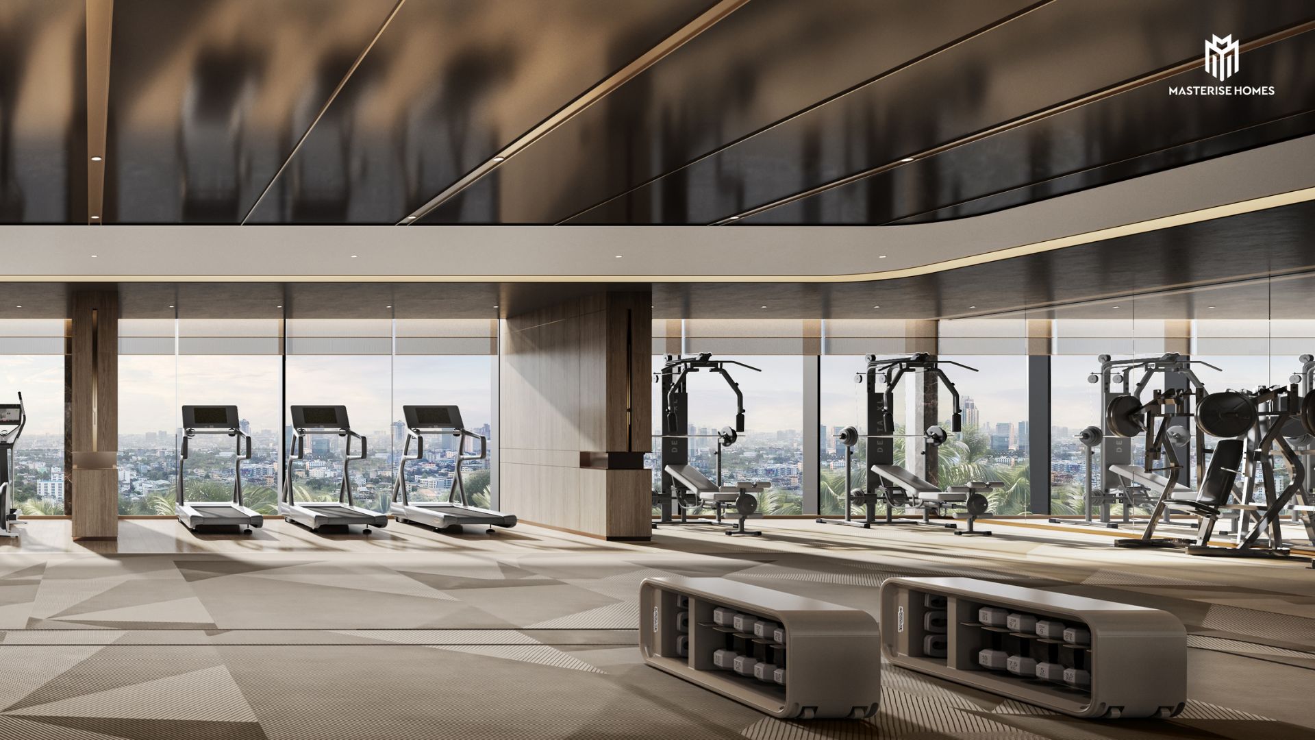 Tầng 2 (Phòng Gym & Yoga): Khu vực rèn luyện thể chất đa năng trang bị hệ thống máy tập hiện đại.